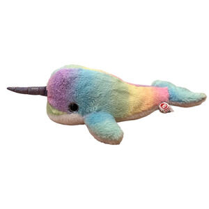 Fiesta Rainbow Tie-Dye Pastel Narwhal Whale Plush Stuffed Animal Toy 17"